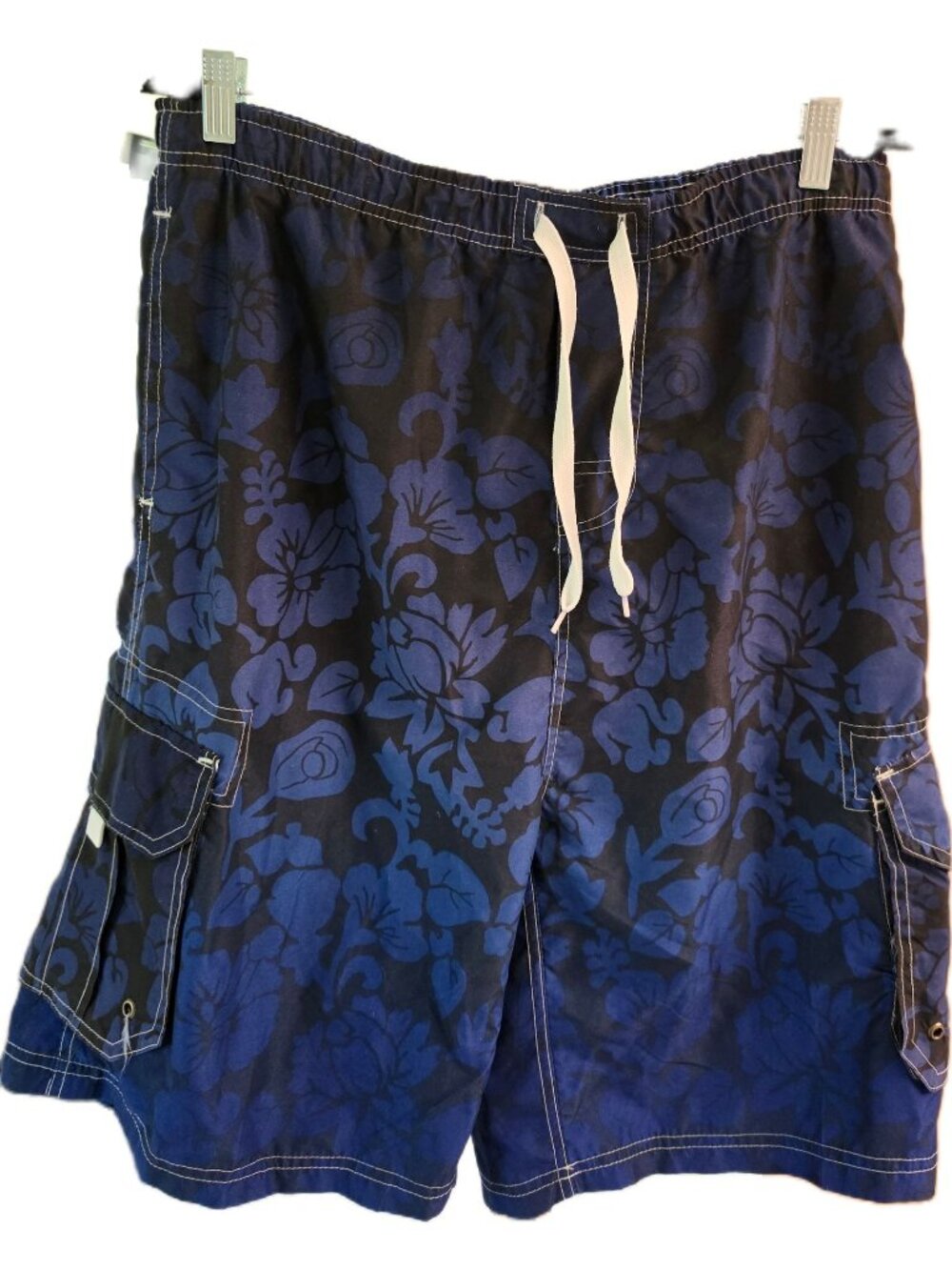 Beverly Hills Polo Club Mens Blue Floral Swim Trunks L Blue Floral Cargo Mesh Li